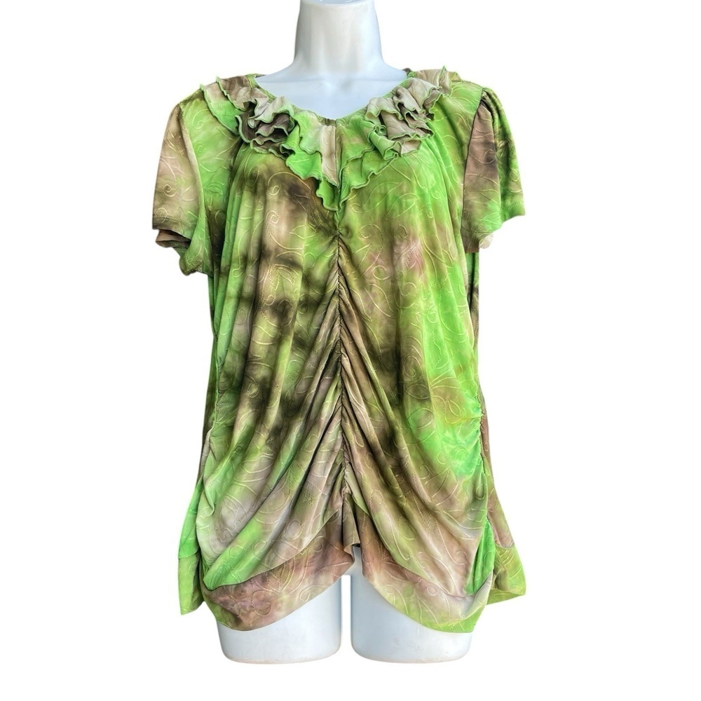 SAMI & JO Green Ruching Top Size XL Boho Grunge Whimsy FairyGoth Blouse